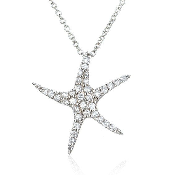 Sterling Silver 16+2in with ext. Rhodium-plated CZ Starfish Necklace