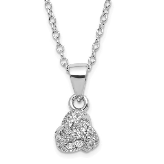 Sterling Silver Rhodium-pl CZ Love Knot Circles with 2.5 in ext Necklace