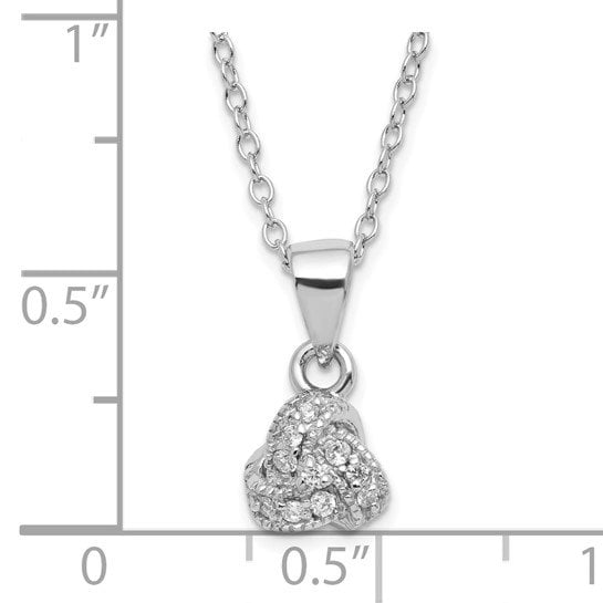 Sterling Silver Rhodium-pl CZ Love Knot Circles with 2.5 in ext Necklace