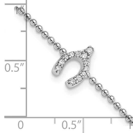 Sterling Silver 7.25in Rhodium-plated CZ Wishbone Bracelet