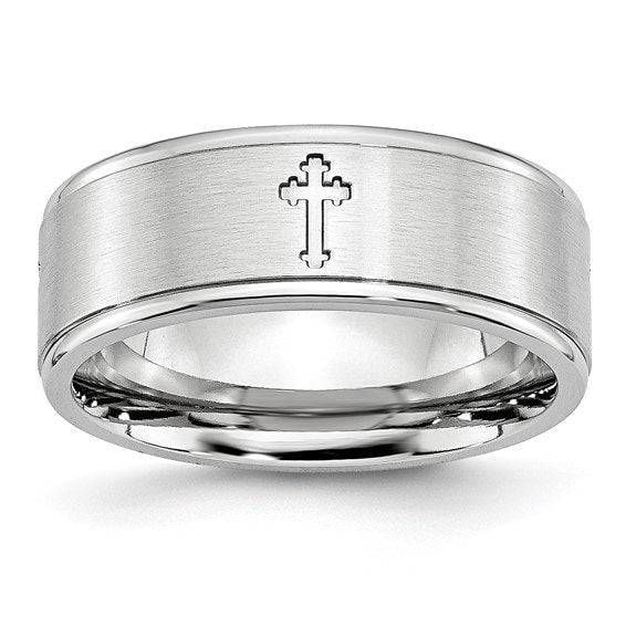 Chisel Cobalt Satin and Polished Ridged Edge 8mm Band