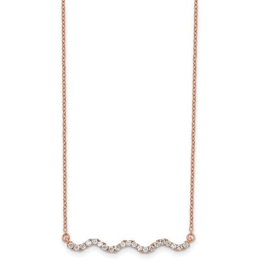 Sterling Silver Rose Gold-plated CZ with 2in ext. Wavy Bar Necklace