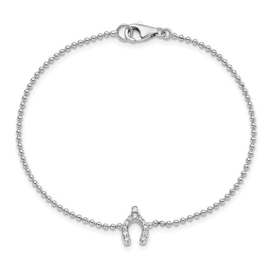 Sterling Silver 7.25in Rhodium-plated CZ Wishbone Bracelet