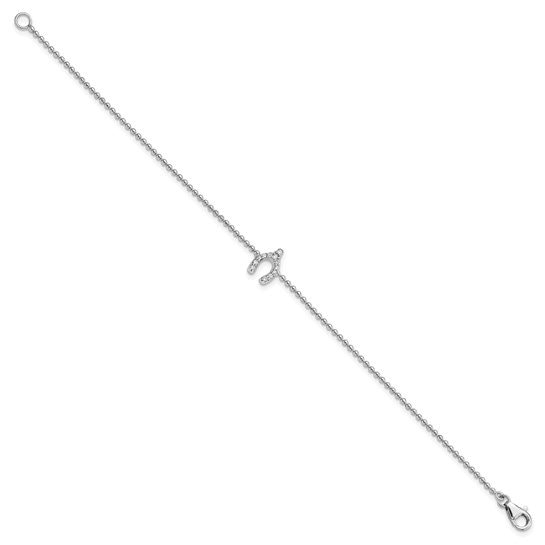 Sterling Silver 7.25in Rhodium-plated CZ Wishbone Bracelet