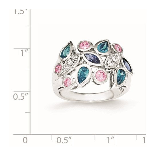 Sterling Silver Pink and Blue CZ Ring