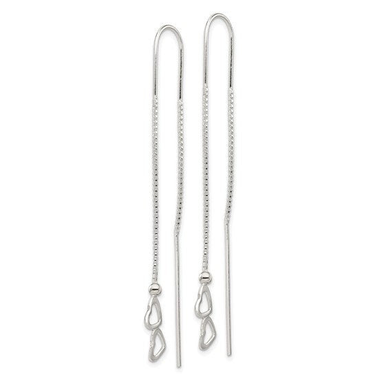 Sterling Silver Polished Double Heart Threader Earrings
