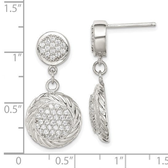 Sterling Silver CZ Circle Dangle Earrings