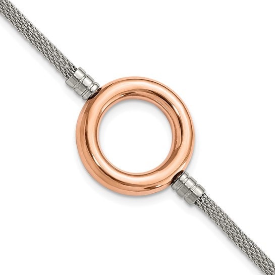 Stainless Steel Pink PVD-plated Circle Mesh with 1.5in ext Bracelet