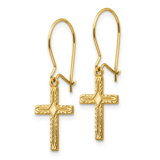 14k Polished and Satin Cross Earrings