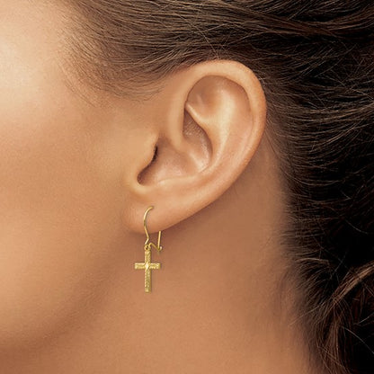 14k Polished and Satin Cross Earrings