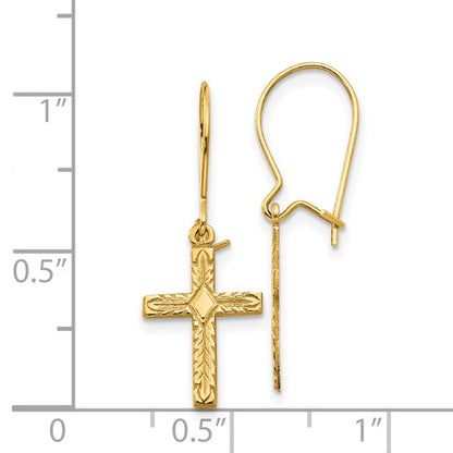 14k Polished and Satin Cross Earrings