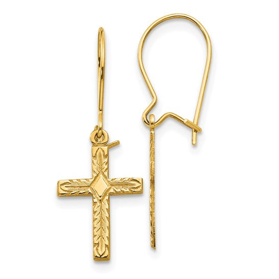 14k Polished and Satin Cross Earrings