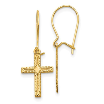 14k Polished and Satin Cross Earrings