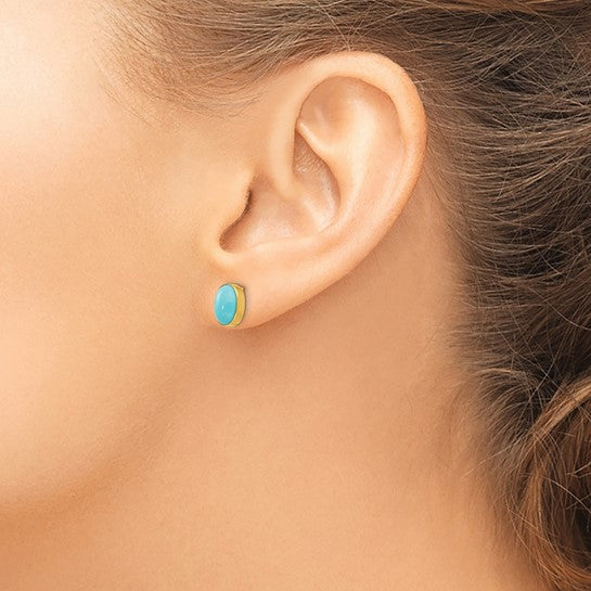 14k Oval Turquoise Earrings