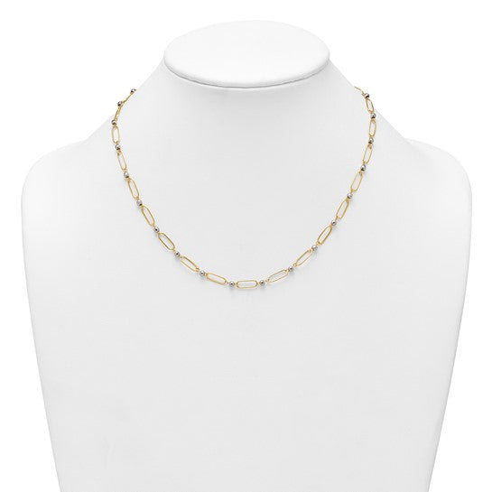 14k Two-tone Polished Oval Beaded 18in Necklace