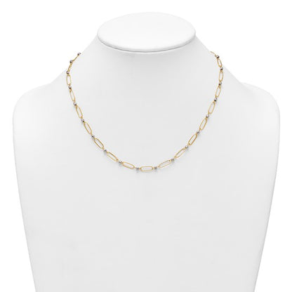 14k Two-tone Polished Oval Beaded 18in Necklace