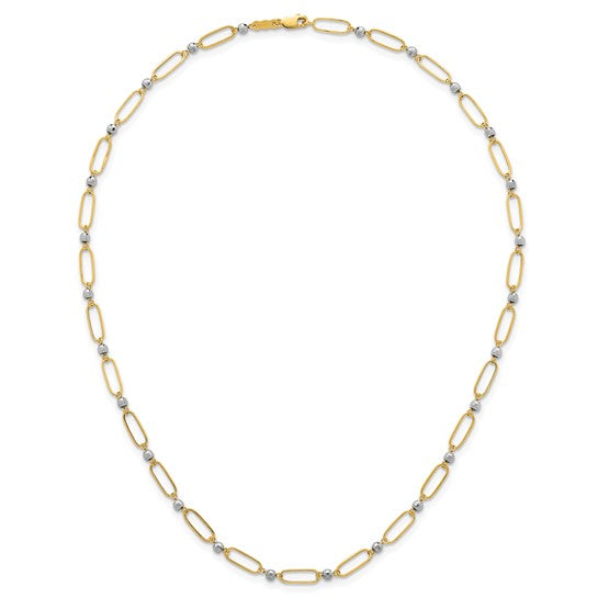 14k Two-tone Polished Oval Beaded 18in Necklace