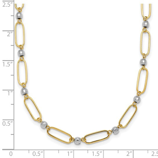 14k Two-tone Polished Oval Beaded 18in Necklace