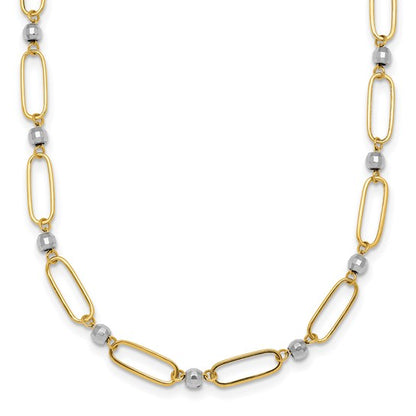 14k Two-tone Polished Oval Beaded 18in Necklace