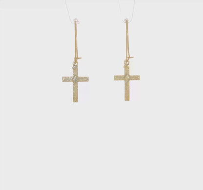 14k Polished and Satin Cross Earrings