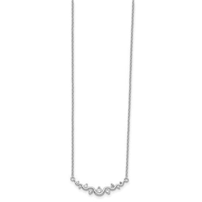 Sterling Silver Rhodium-plated Polished Fancy Wave CZ Bar Necklace.