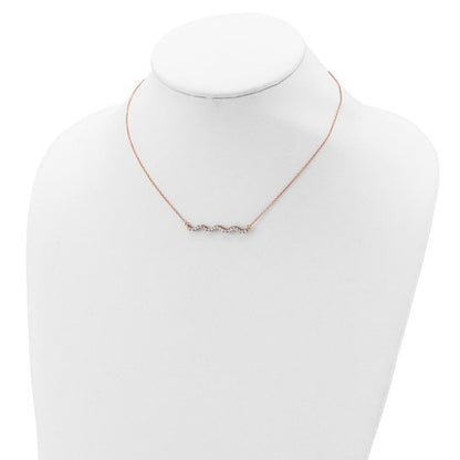 Sterling Silver Rose Gold-plated CZ with 2in ext. Wavy Bar Necklace