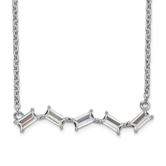 Cheryl M Sterling Silver Rhodium-plated Emerald-cut CZ Bar 18 Inch Necklace