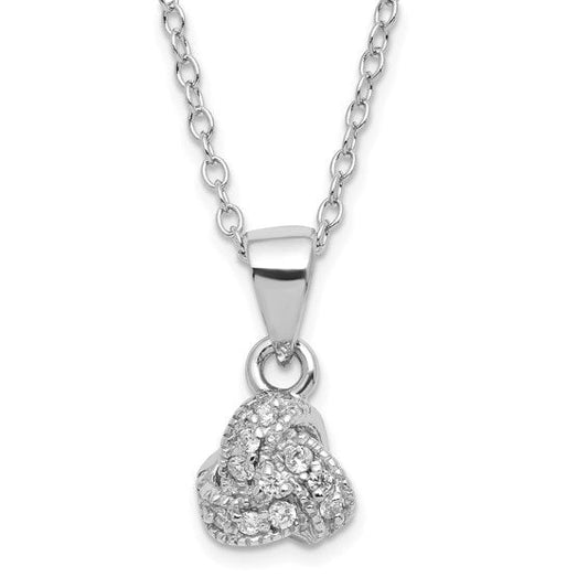 Sterling Silver Rhodium-pl CZ Love Knot Circles with 2.5 in ext Necklace