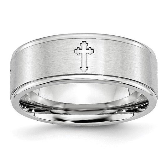 Chisel Cobalt Satin and Polished Ridged Edge 8mm Band