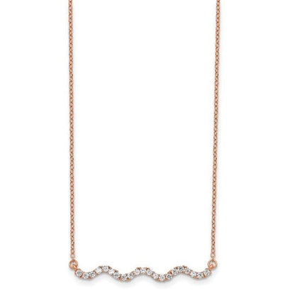 Sterling Silver Rose Gold-plated CZ with 2in ext. Wavy Bar Necklace
