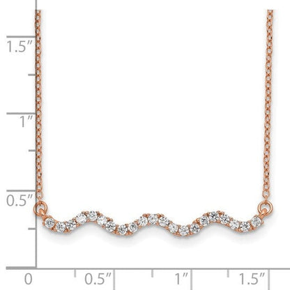 Sterling Silver Rose Gold-plated CZ with 2in ext. Wavy Bar Necklace