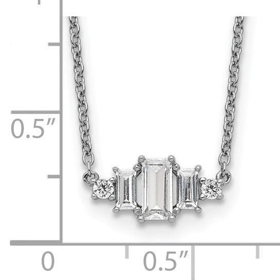 Cheryl M Sterling Silver Rhodium-plated Brilliant-cut and Emerald-cut Bar 18 Inch Necklace
