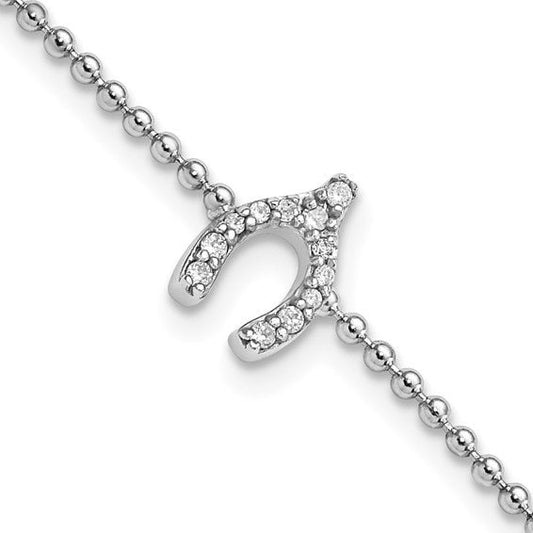 Sterling Silver 7.25in Rhodium-plated CZ Wishbone Bracelet