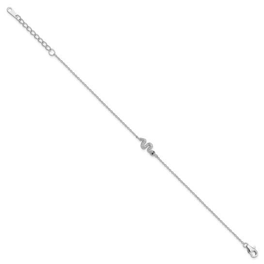 Sterling Silver Rhodium-plated Black and White CZ Snake 7 Inch Bracelet with 1 Inch Extension