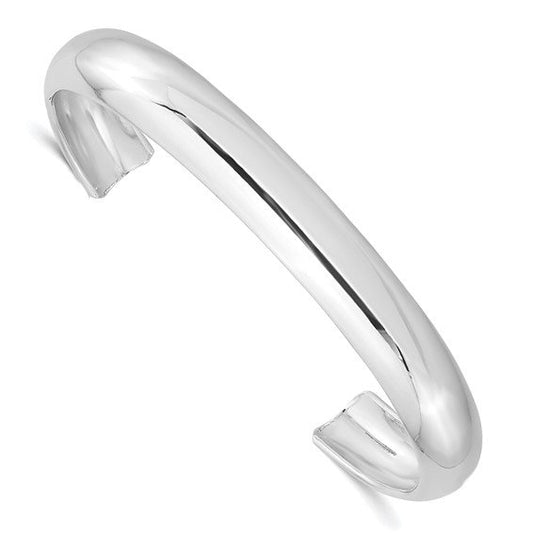 Sterling Silver Rhodium-plated Domed Baby Cuff Bangle with Pink Gift Pouch