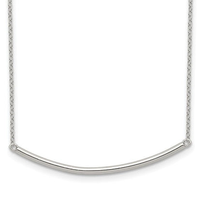 Sterling Silver Rhodium-plated Polished with 1 inch ext. Bar Necklace
