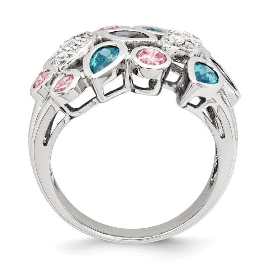 Sterling Silver Pink and Blue CZ Ring