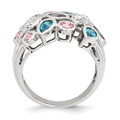 Sterling Silver Pink and Blue CZ Ring