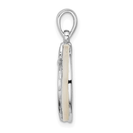 Sterling Silver Rhodium-plated Mother of Pearl Palm Tree Round Pendant