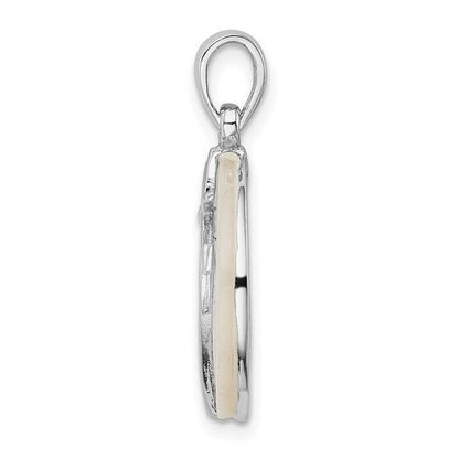 Sterling Silver Rhodium-plated Mother of Pearl Palm Tree Round Pendant