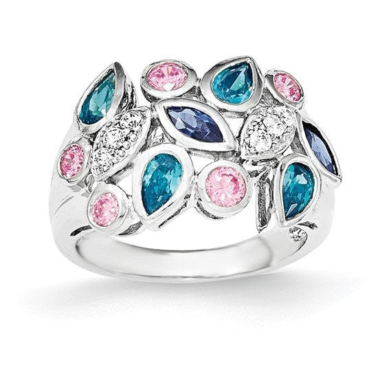 Sterling Silver Pink and Blue CZ Ring