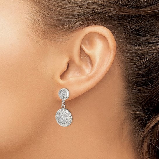 Sterling Silver CZ Circle Dangle Earrings