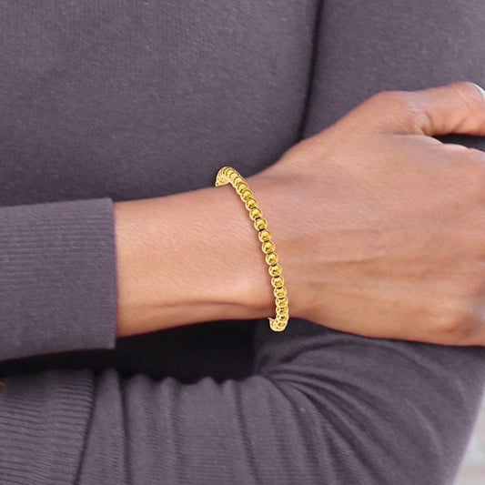 Sterling Silver Gold-Plated Polished Beaded Adjustable Bracelet