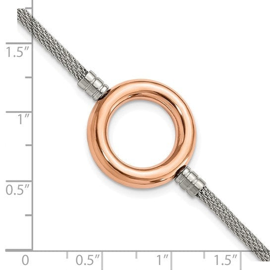 Stainless Steel Pink PVD-plated Circle Mesh with 1.5in ext Bracelet