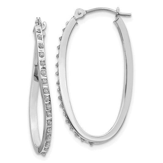 White Gold Diamond Fascination Twist Hinged Hoop Earrings