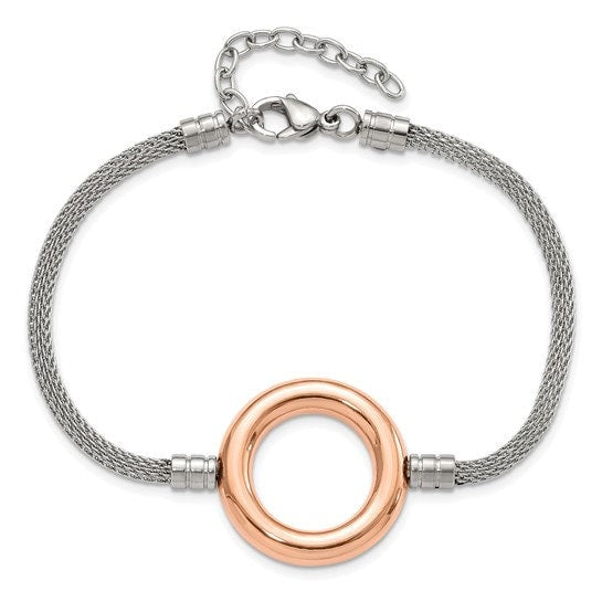 Stainless Steel Pink PVD-plated Circle Mesh with 1.5in ext Bracelet