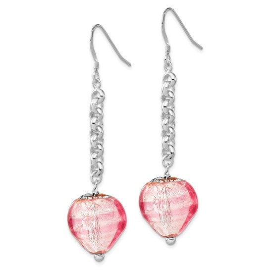 Sterling Silver Pink Murano Glass Heart Earrings and Necklace Set